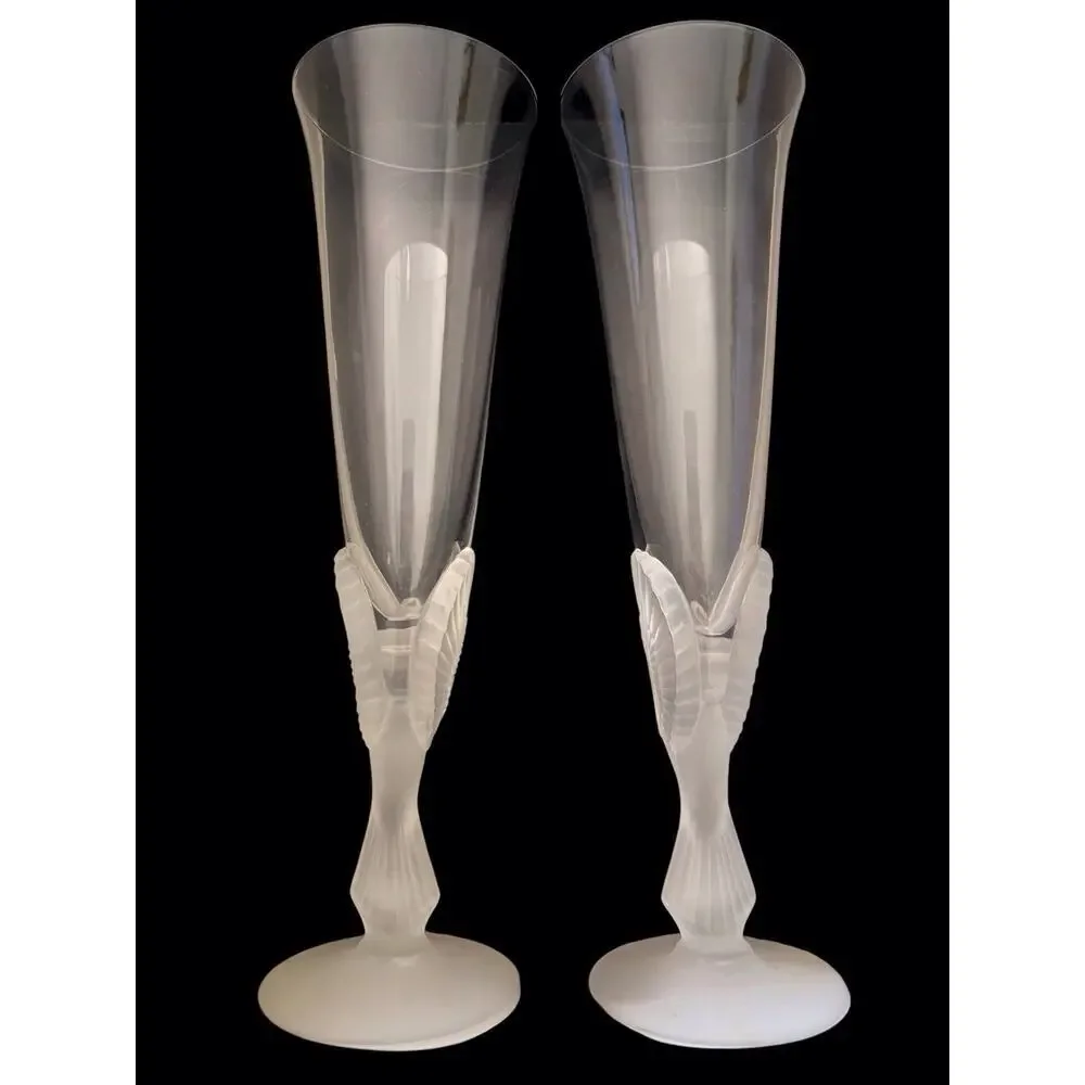 Sasaki Crystal Flute Stemware Champagne Wedding Toast Dove Wings A2923-14-2 NIB